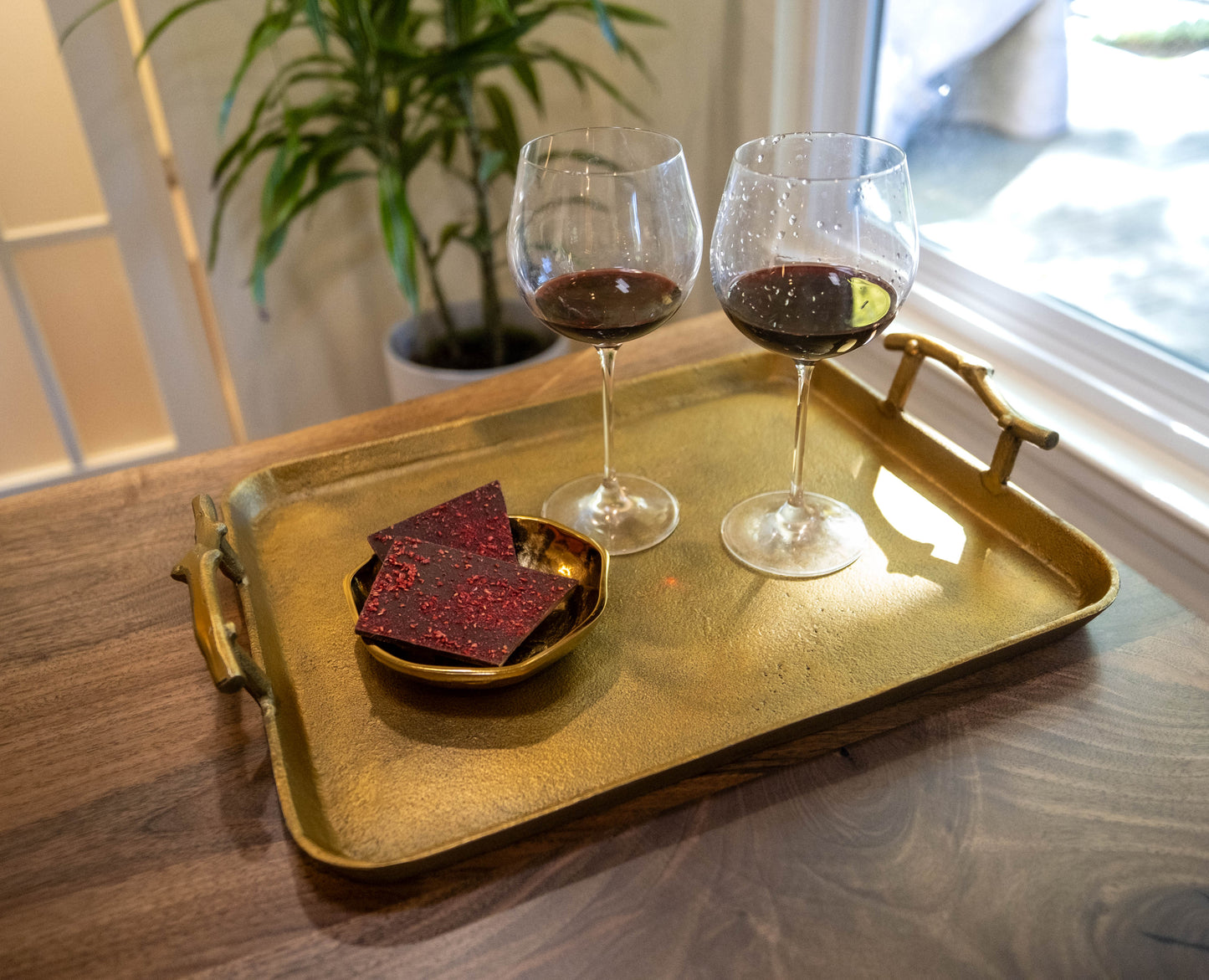 Sonoma Handcrafted Gold Rectangular Serving Tray with Handles