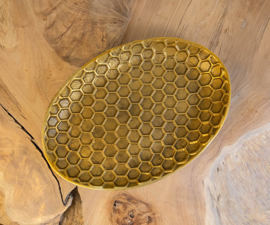 Sonoma Handcrafted Gold Honeycomb Oval Plate