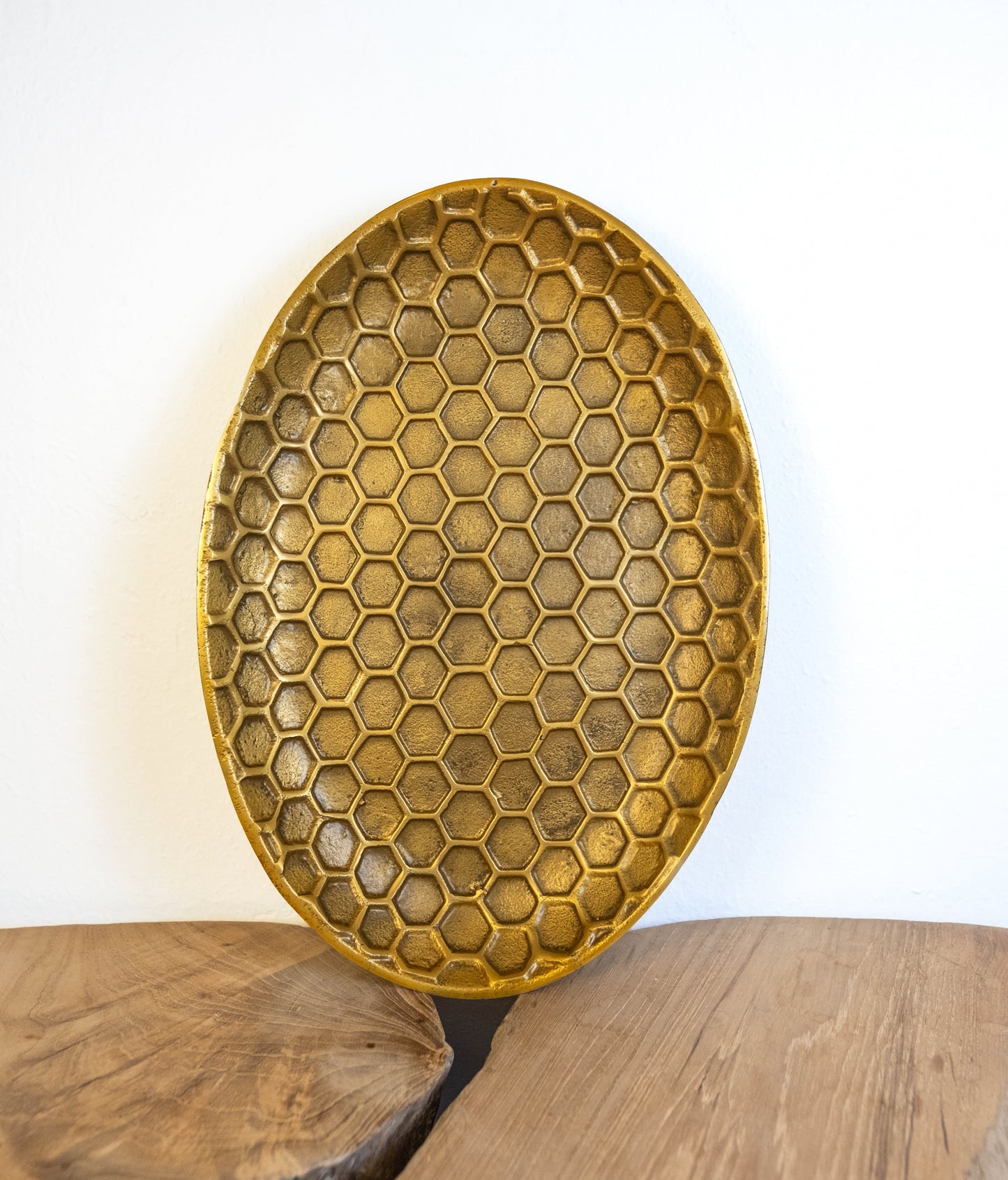 Sonoma Handcrafted Gold Honeycomb Oval Plate