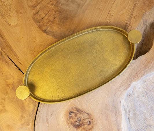 Sonoma Handcrafted Gold Oval Tray with Circular Handles