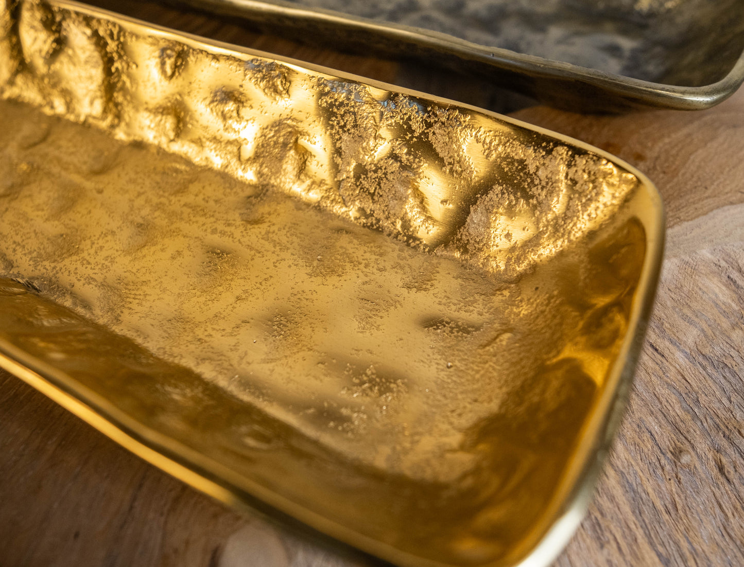Half Moon Bay Handcrafted Gold Textured Rectangular Serving Trays (Set of 2)