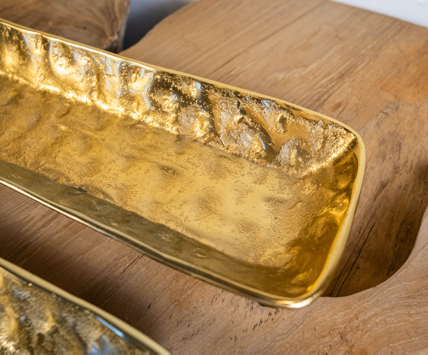 Half Moon Bay Handcrafted Gold Textured Rectangular Serving Trays (Set of 2)
