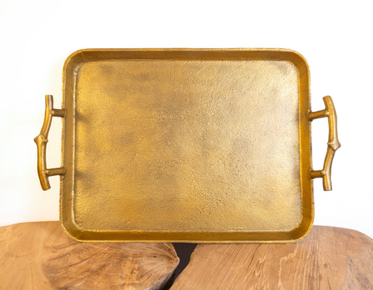 Sonoma Handcrafted Gold Rectangular Serving Tray with Handles