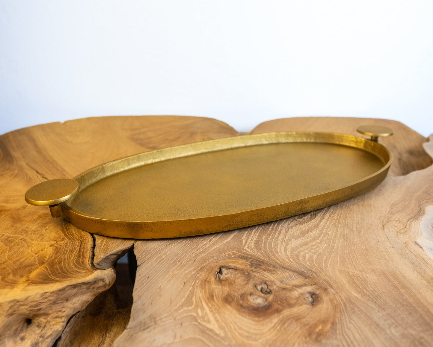 Sonoma Handcrafted Gold Oval Tray with Circular Handles