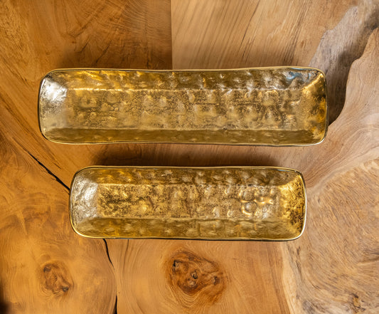 Half Moon Bay Handcrafted Gold Textured Rectangular Serving Trays (Set of 2)