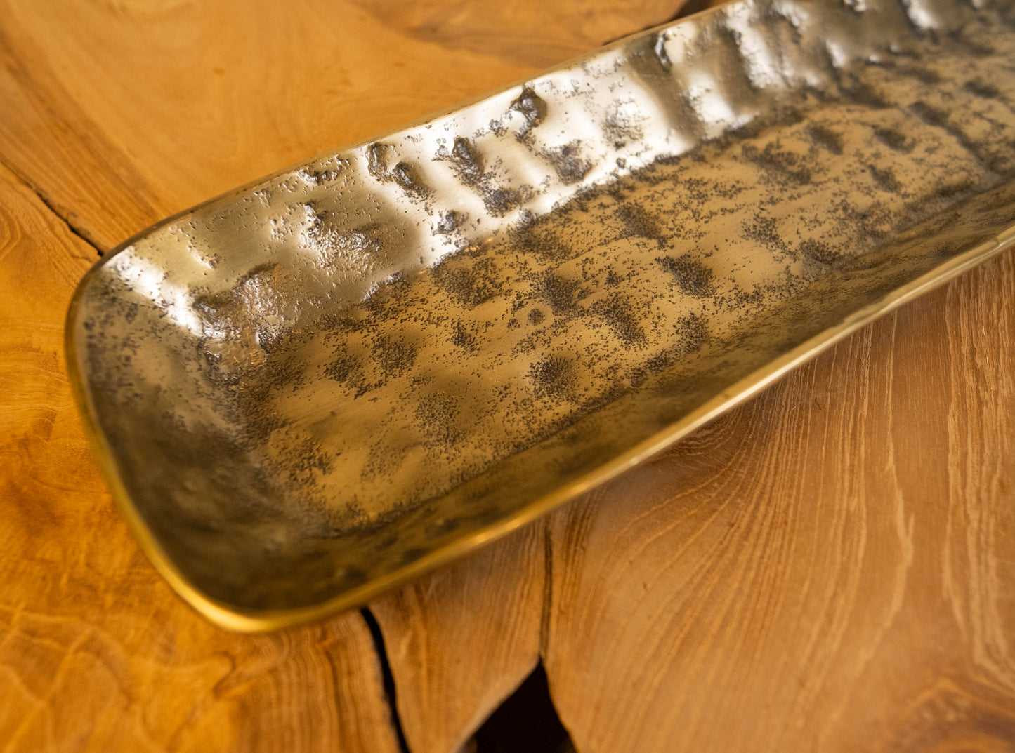 Half Moon Bay Handcrafted Gold Textured Rectangular Tray