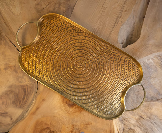Half Moon Bay Handcrafted Gold Serving Tray with Handles