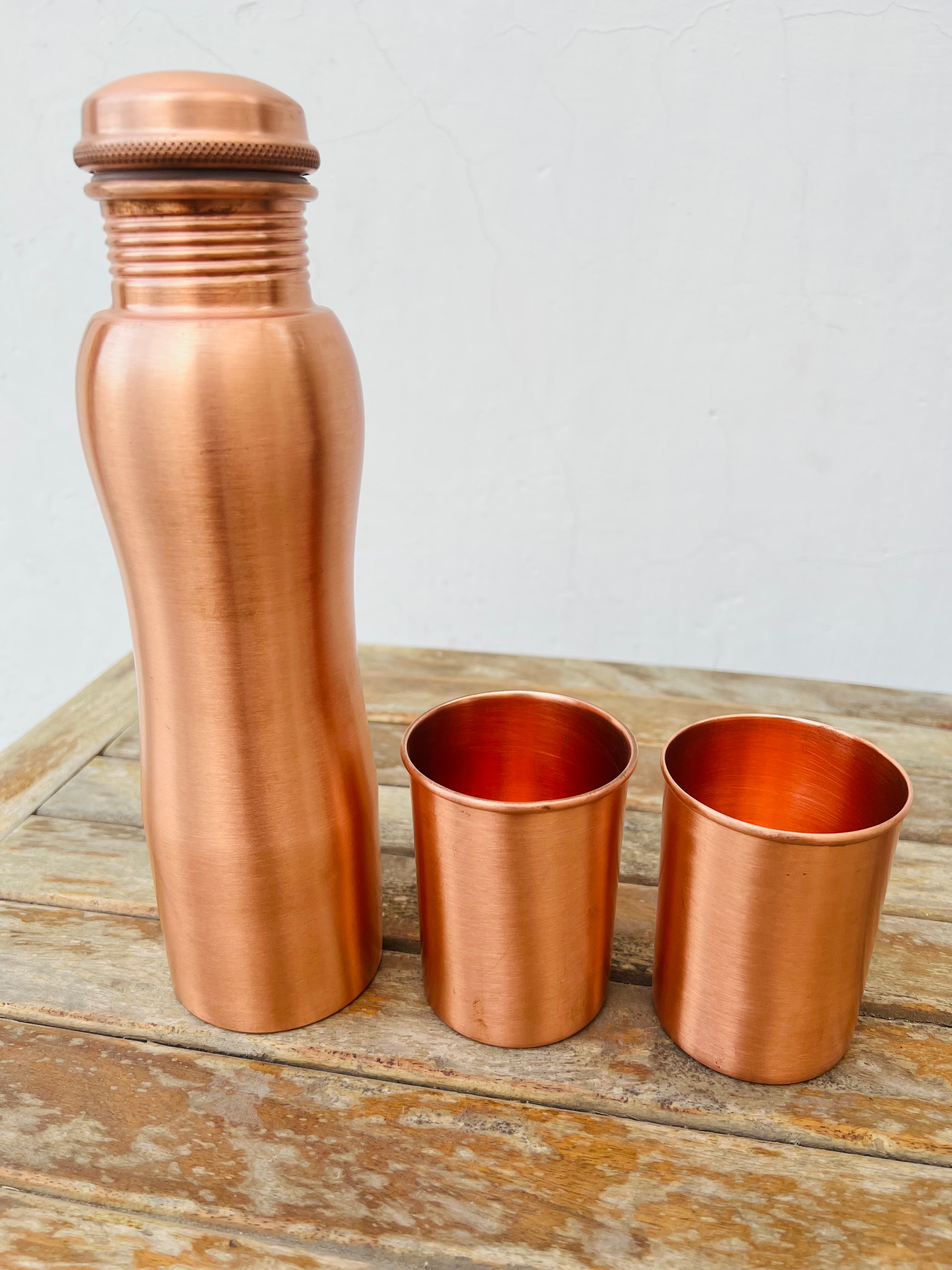 Copper water bottle with 2 cups