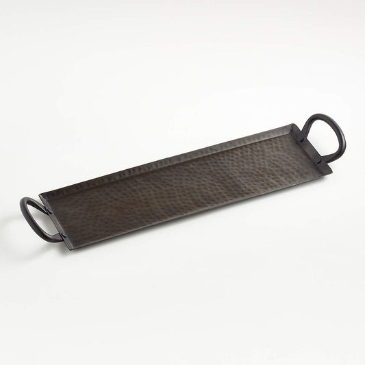 Rectangular Hammered Iron Serving Platter with Handles