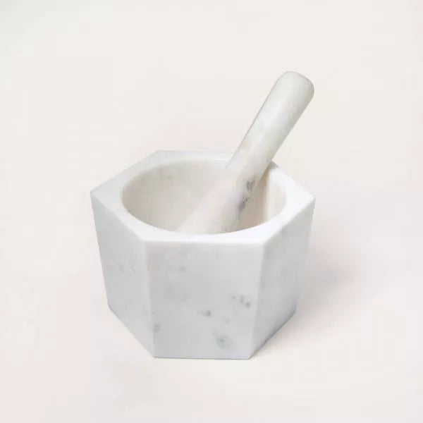 white marble mortar & pestle- small