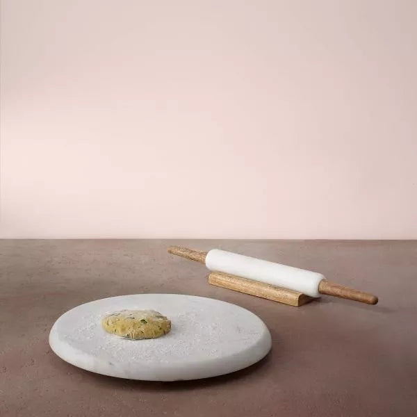 white marble rolling board & rolling pin with stand