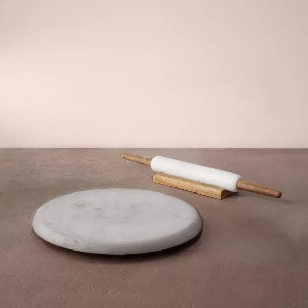 white marble rolling board & rolling pin with stand