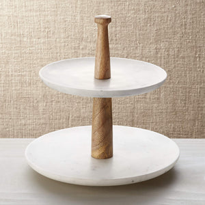 Marble Wood 2 Tier stand